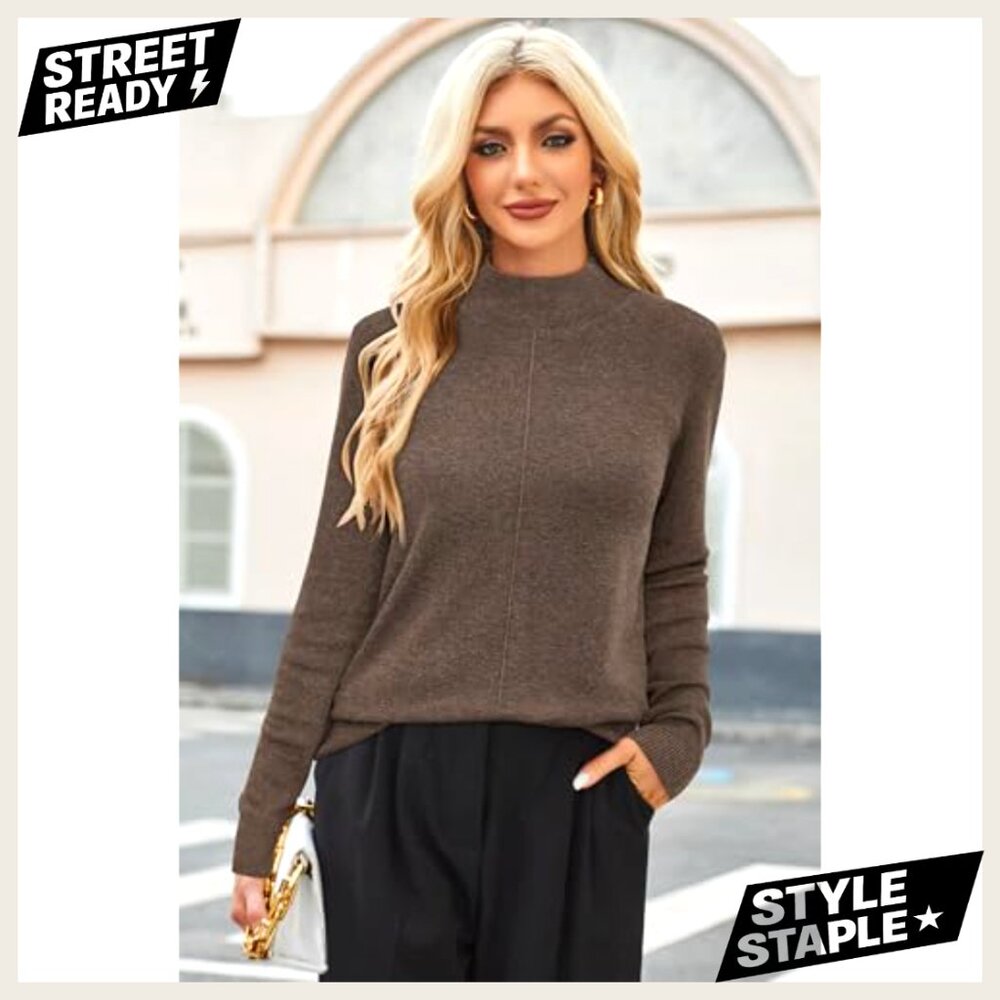 Mock Neck Wool Blend Sweater Pullover Business Casual Long Sleeve Loose Fit - Picture 5 of 5